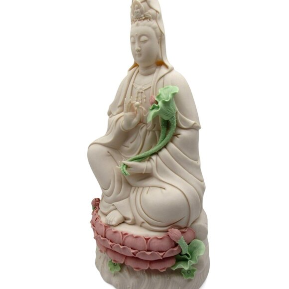 BUDDHA Sitting on a LOTUS Base Hand-Painted Ceramic 18" Tall - Picture 3 of 8